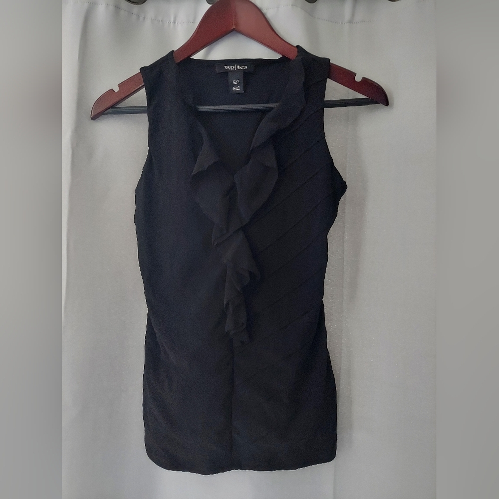 White House Black Market Black Fitted Ruffled Blouse